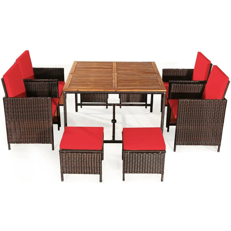 9 Pieces Patio Rattan Dining Cushioned Chairs Set by DirectDeals