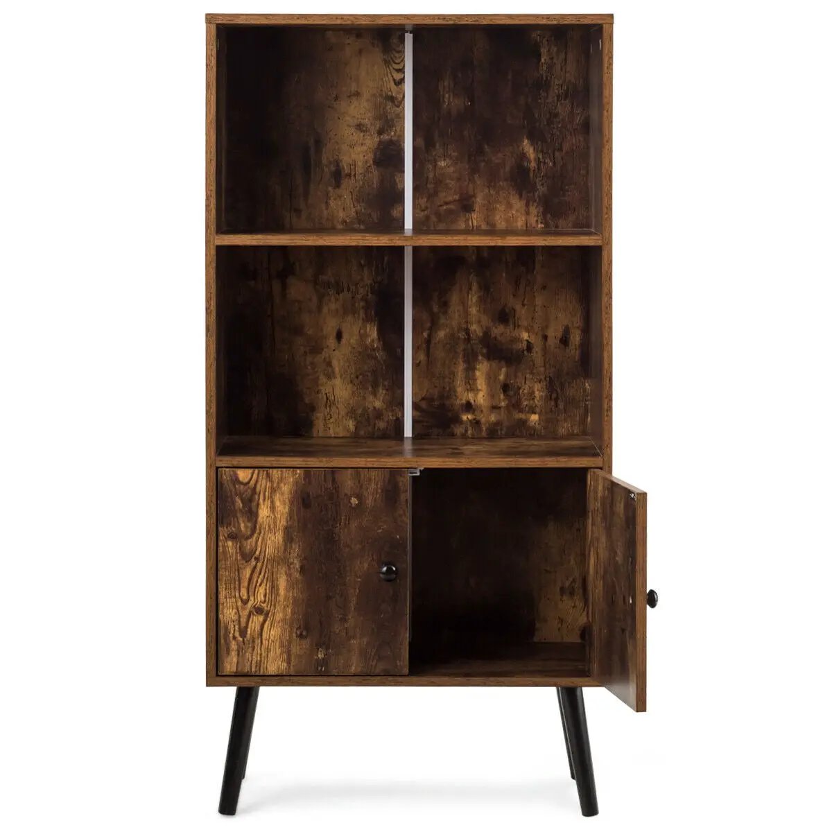 2-Tier Retro Bookcase Bookshelf with 3 Compartment-Coffee by DirectDeals