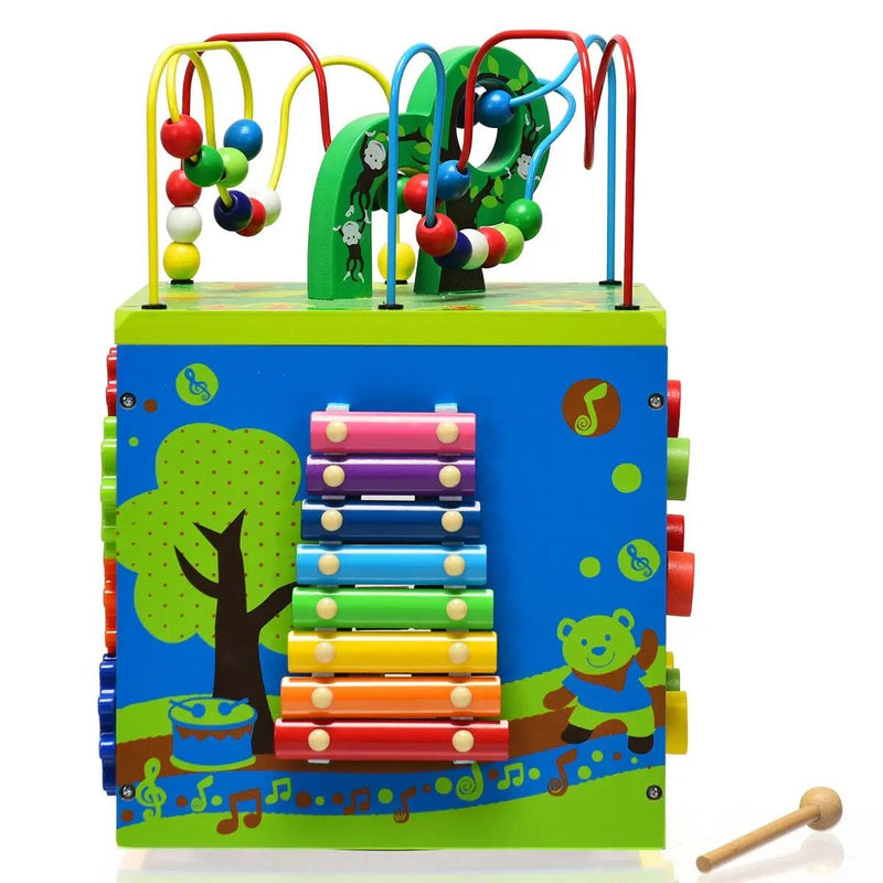 5-in-1 Wooden Activity Cube Toy by DirectDeals