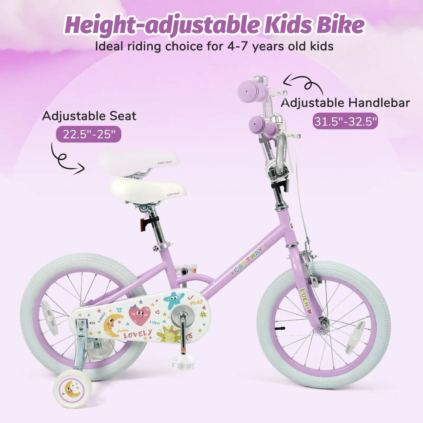 Kids Bike 12-18 Inch with Training Wheels - Purple by DirectDeals