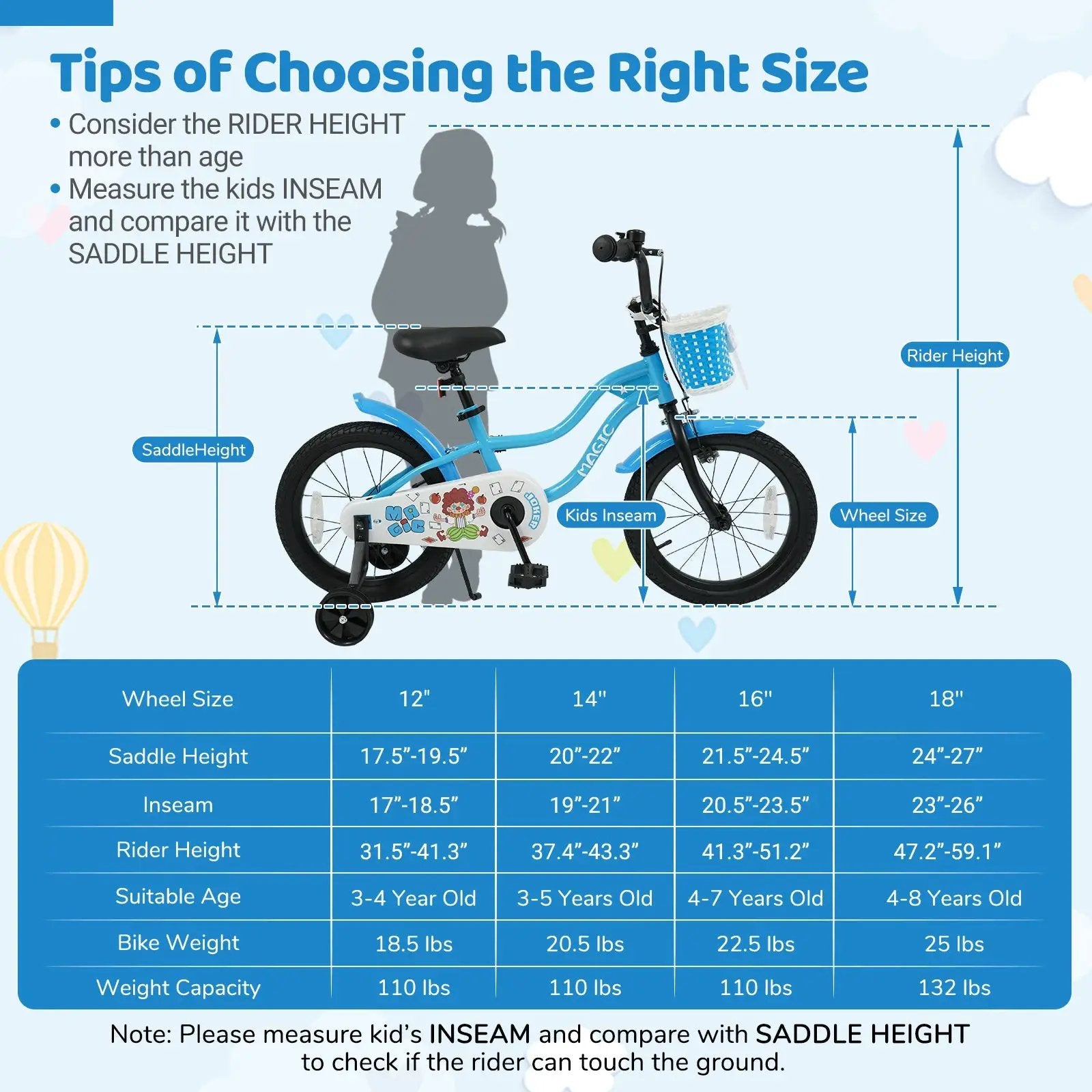12/14/16 Inch Kids Bike with Training Wheels and Basket Navy Color by DirectDeals
