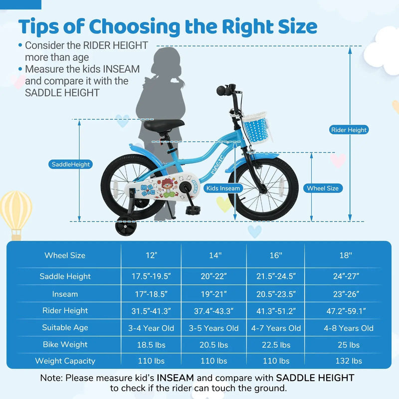 12/14/16 Inch Kids Bike with Training Wheels and Basket Navy Color by DirectDeals