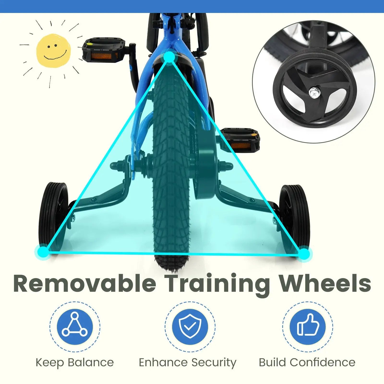 12/14/16/18 Inches Kids Bike with Removable Training Wheels and Adjustable Seatfor 3-8 Years Old Navy by DirectDeals