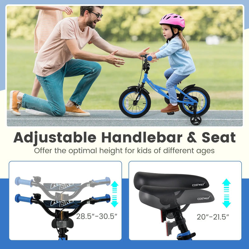 12/14/16/18 Inches Kids Bike with Removable Training Wheels and Adjustable Seatfor 3-8 Years Old Navy by DirectDeals