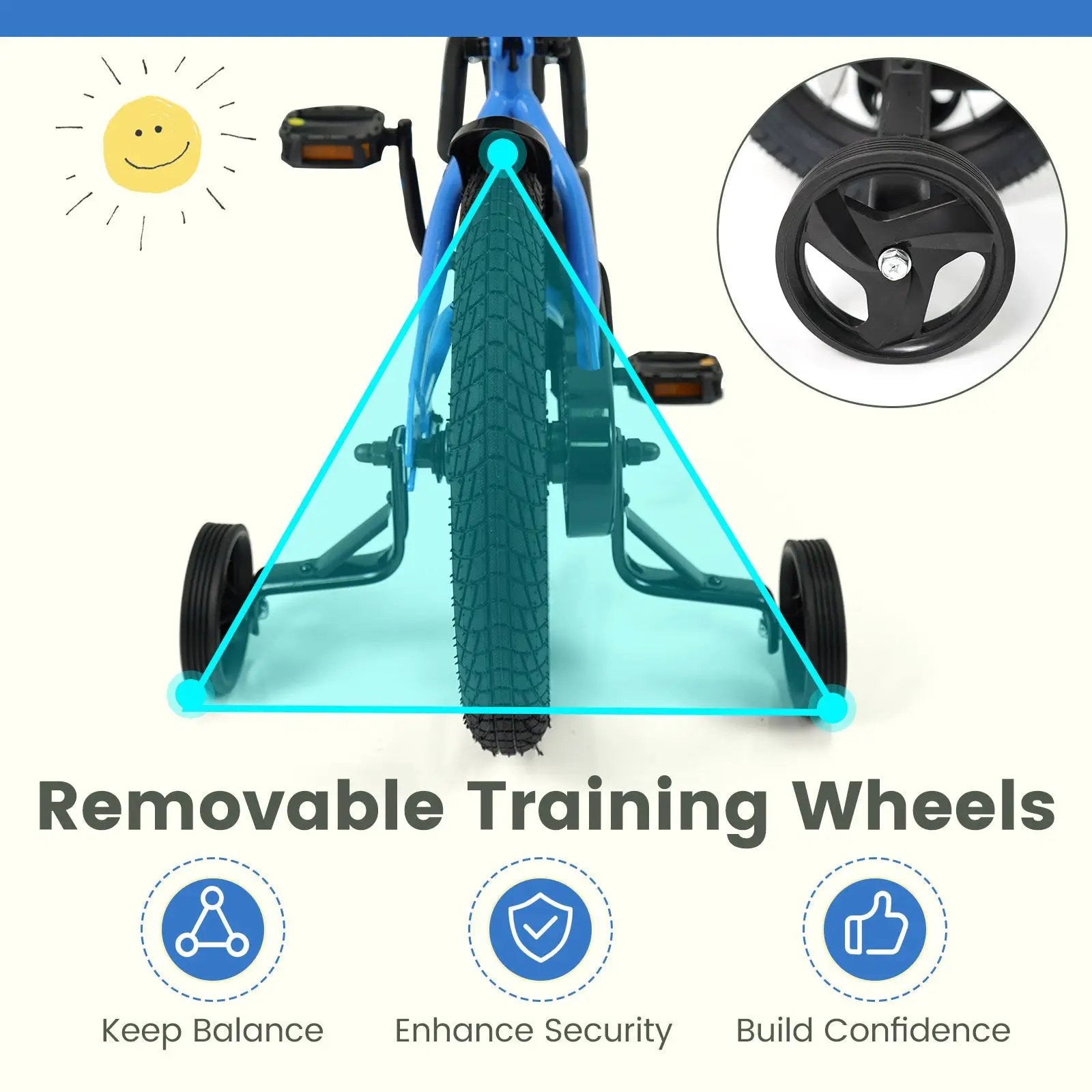 12/14/16/18 Inches Kids Bike with Removable Training Wheels and Adjustable Seatfor 3-8 Years Old Navy by DirectDeals