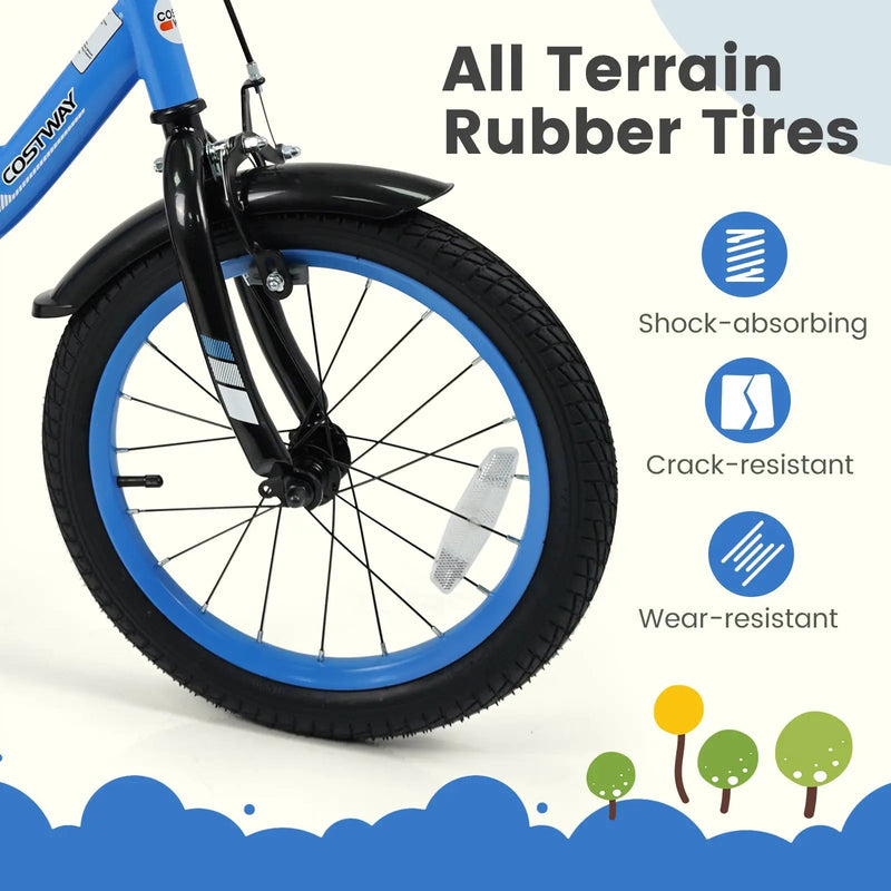 12/14/16/18 Inches Kids Bike with Removable Training Wheels and Adjustable Seatfor 3-8 Years Old Navy by DirectDeals
