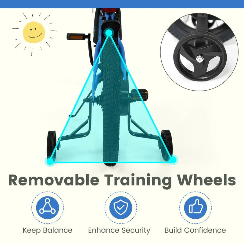 12/14/16/18 Inches Kids Bike with Removable Training Wheels and Adjustable Seatfor 3-8 Years Old Navy by DirectDeals