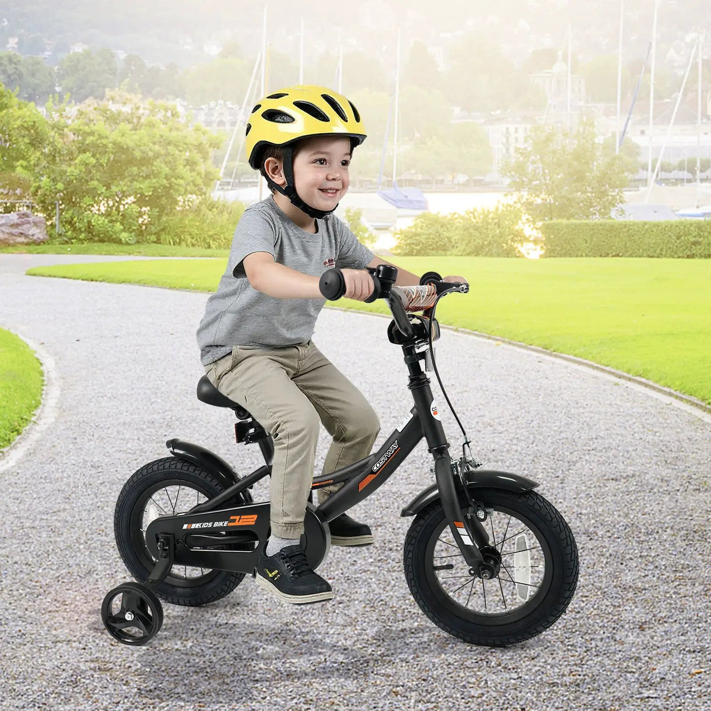 12/14/16/18 Inches Kids Bike with Removable Training Wheels and Adjustable Seatfor 3-8 Years Old Black by DirectDeals