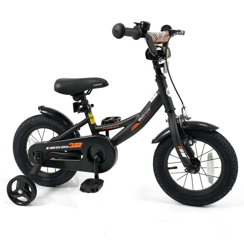 12/14/16/18 Inches Kids Bike with Removable Training Wheels and Adjustable Seatfor 3-8 Years Old Black by DirectDeals