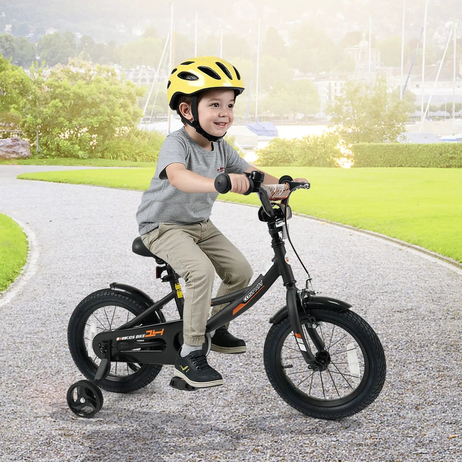 12/14/16/18 Inches Kids Bike with Removable Training Wheels and Adjustable Seatfor 3-8 Years Old Black by DirectDeals