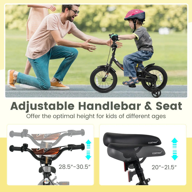 12/14/16/18 Inches Kids Bike with Removable Training Wheels and Adjustable Seatfor 3-8 Years Old Black by DirectDeals