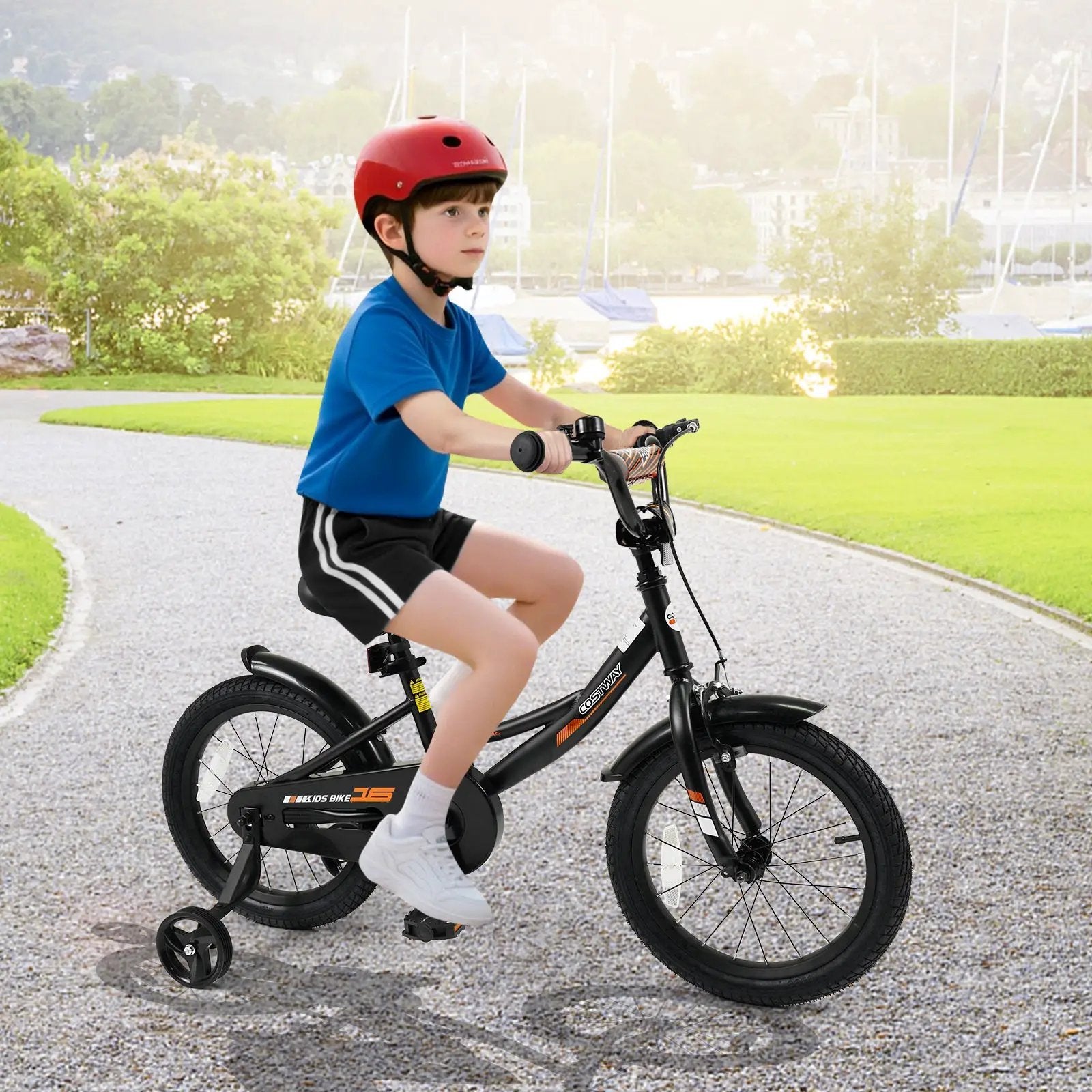 12/14/16/18 Inches Kids Bike with Removable Training Wheels and Adjustable Seatfor 3-8 Years Old Black by DirectDeals