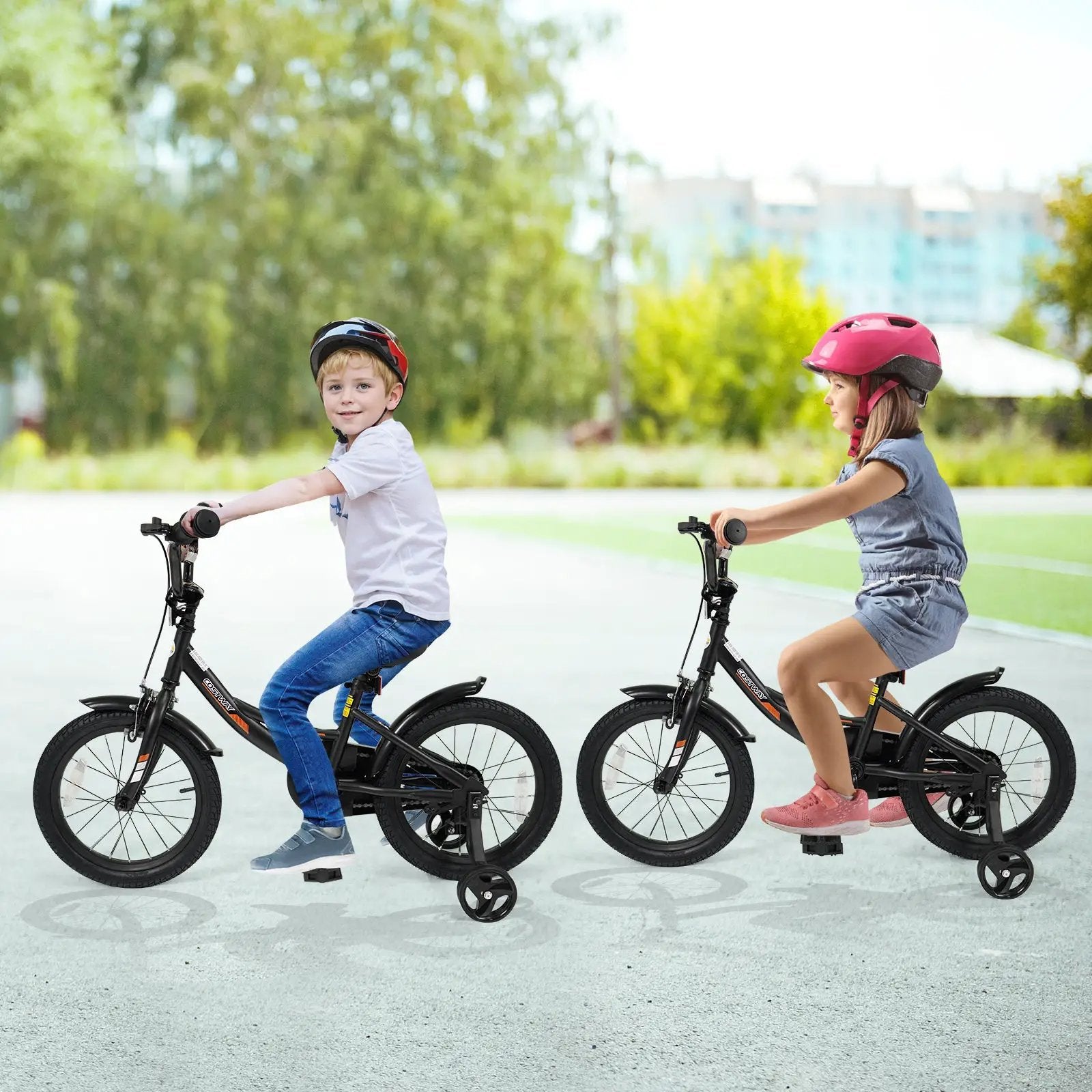 12/14/16/18 Inches Kids Bike with Removable Training Wheels and Adjustable Seatfor 3-8 Years Old Black by DirectDeals