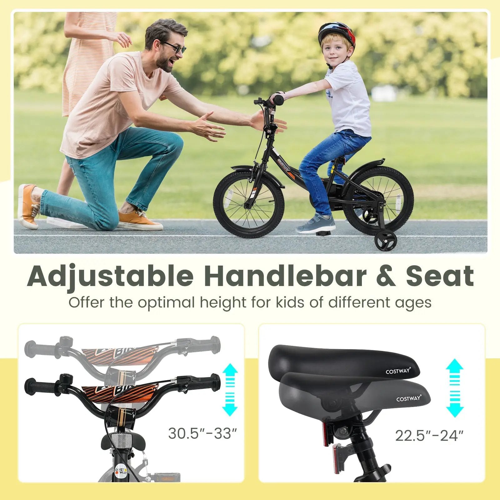 12/14/16/18 Inches Kids Bike with Removable Training Wheels and Adjustable Seatfor 3-8 Years Old Black by DirectDeals