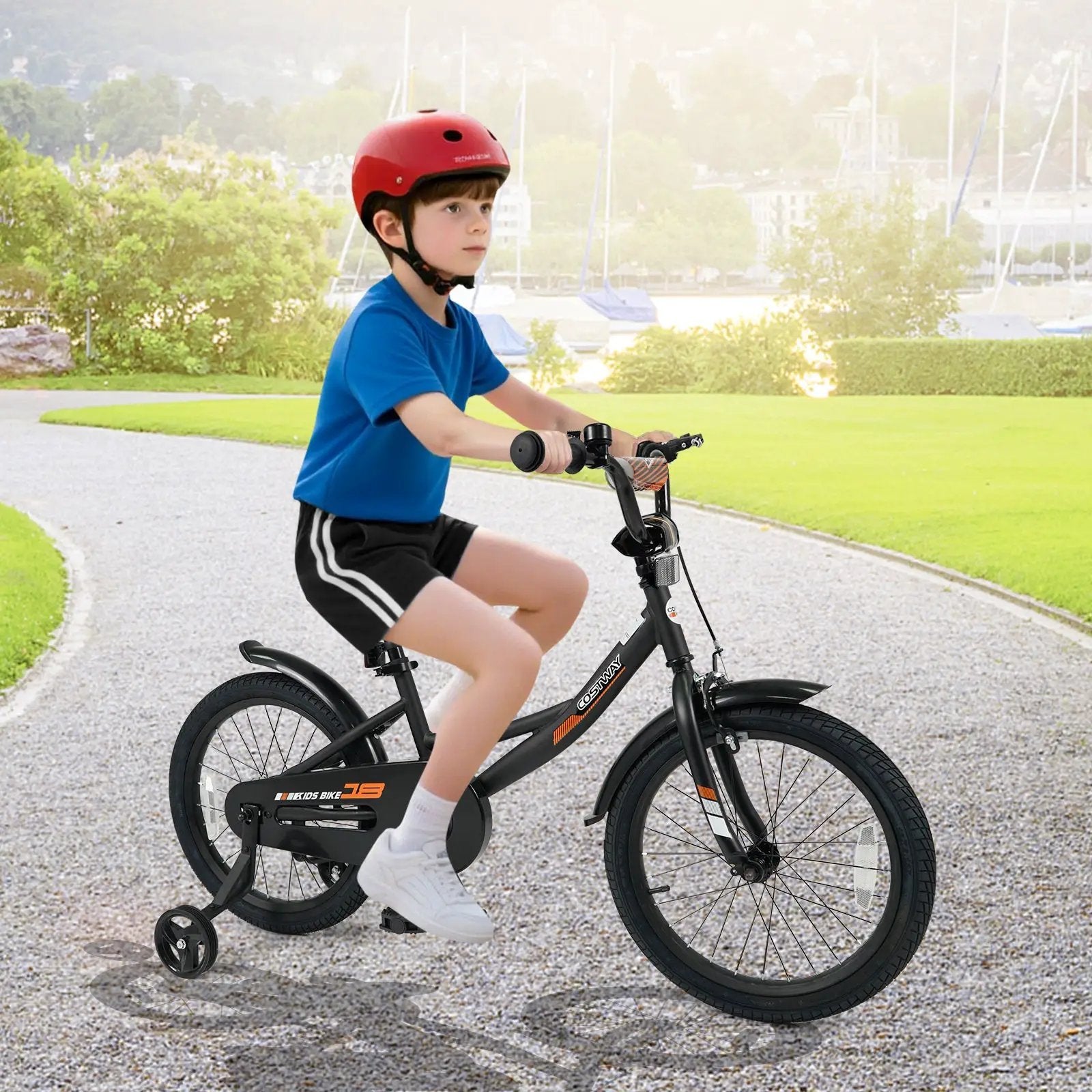 12/14/16/18 Inches Kids Bike with Removable Training Wheels and Adjustable Seatfor 3-8 Years Old Black by DirectDeals
