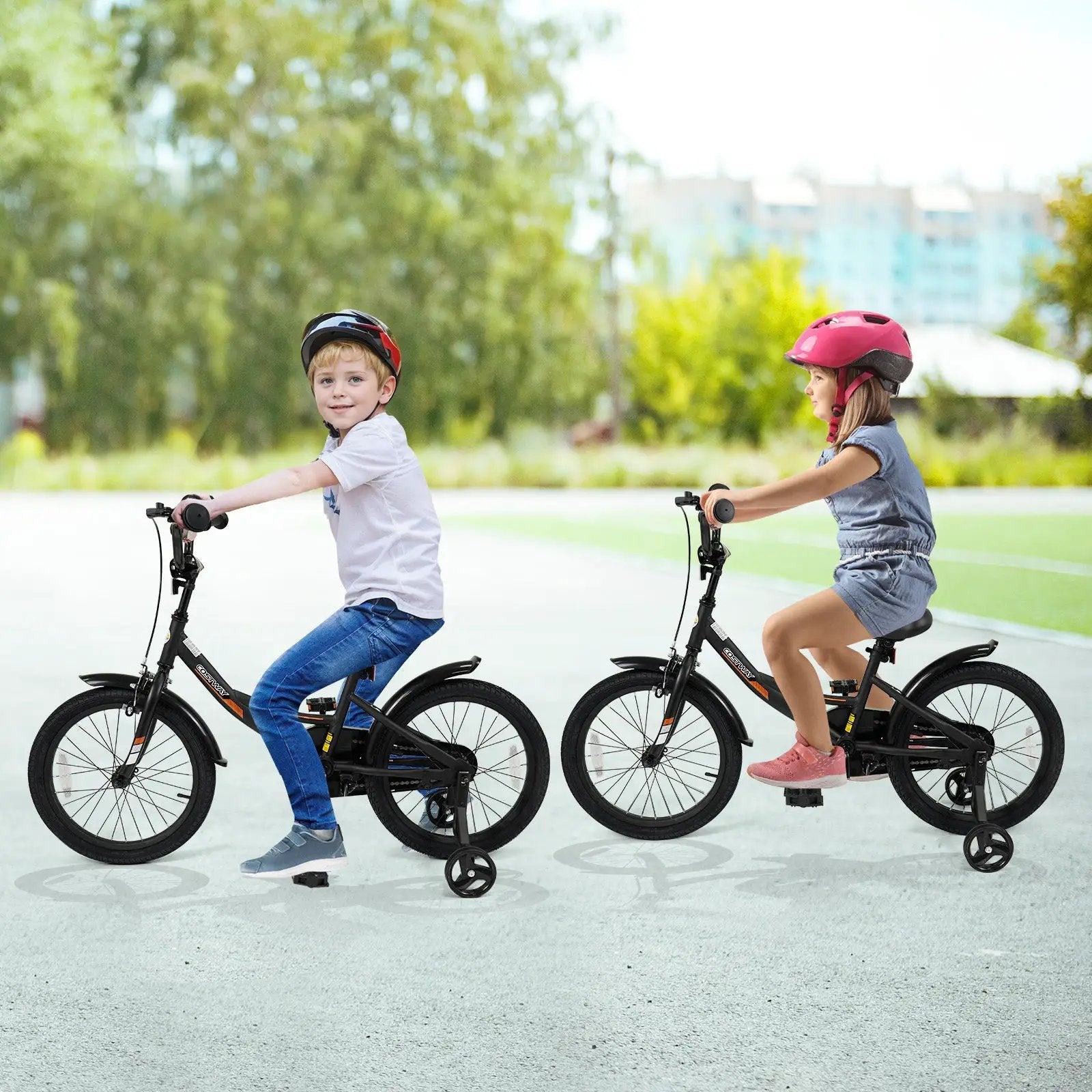 12/14/16/18 Inches Kids Bike with Removable Training Wheels and Adjustable Seatfor 3-8 Years Old Black by DirectDeals