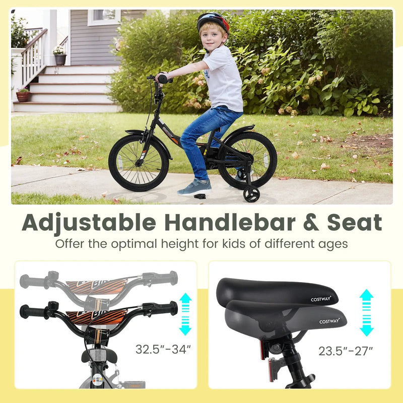12/14/16/18 Inches Kids Bike with Removable Training Wheels and Adjustable Seatfor 3-8 Years Old Black by DirectDeals