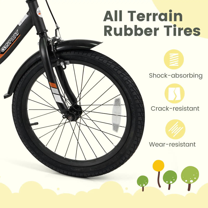 12/14/16/18 Inches Kids Bike with Removable Training Wheels and Adjustable Seatfor 3-8 Years Old Black by DirectDeals