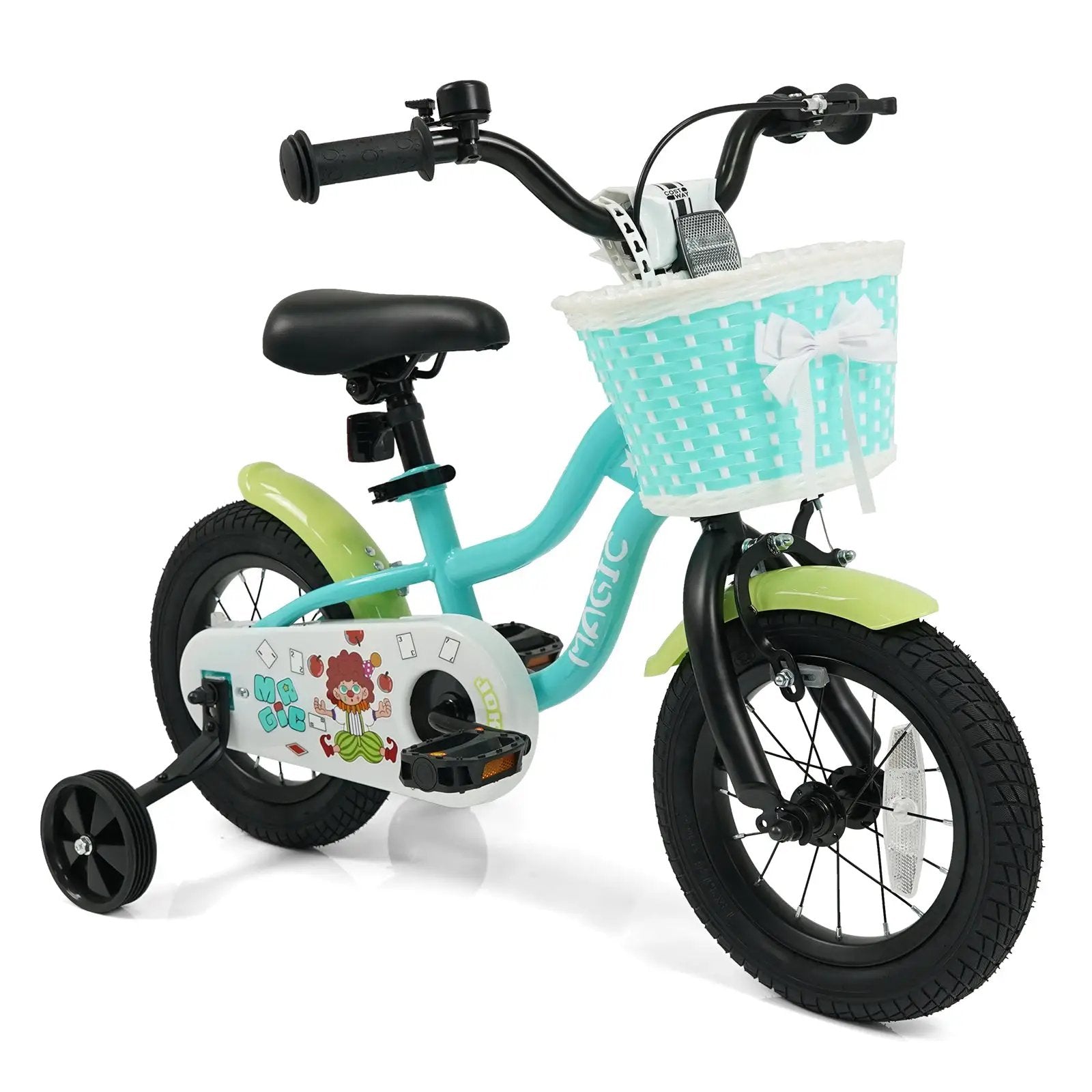 12/14/16 Inch Kids Bike with Training Wheels and Basket Green Color by DirectDeals