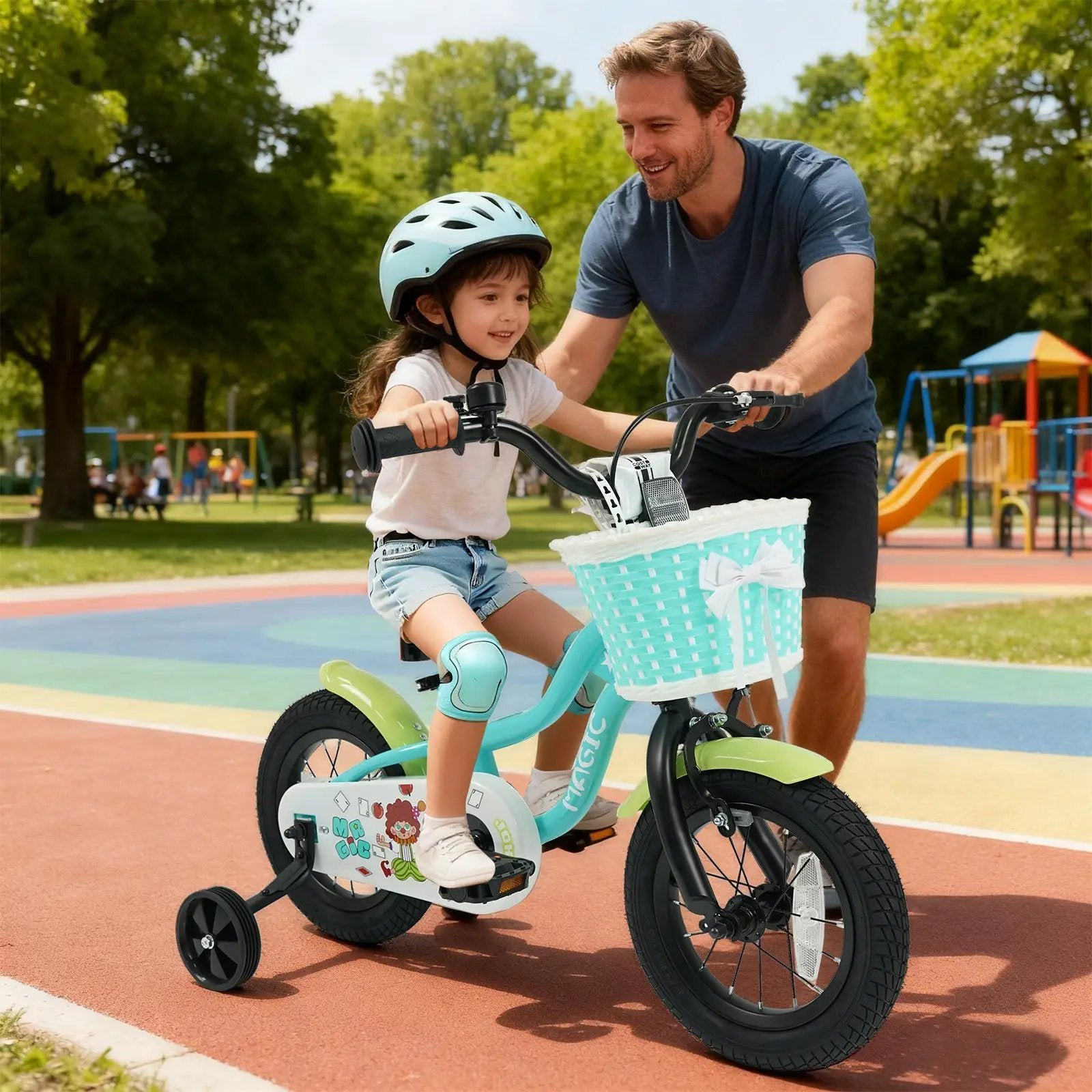 12/14/16 Inch Kids Bike with Training Wheels and Basket Green Color by DirectDeals