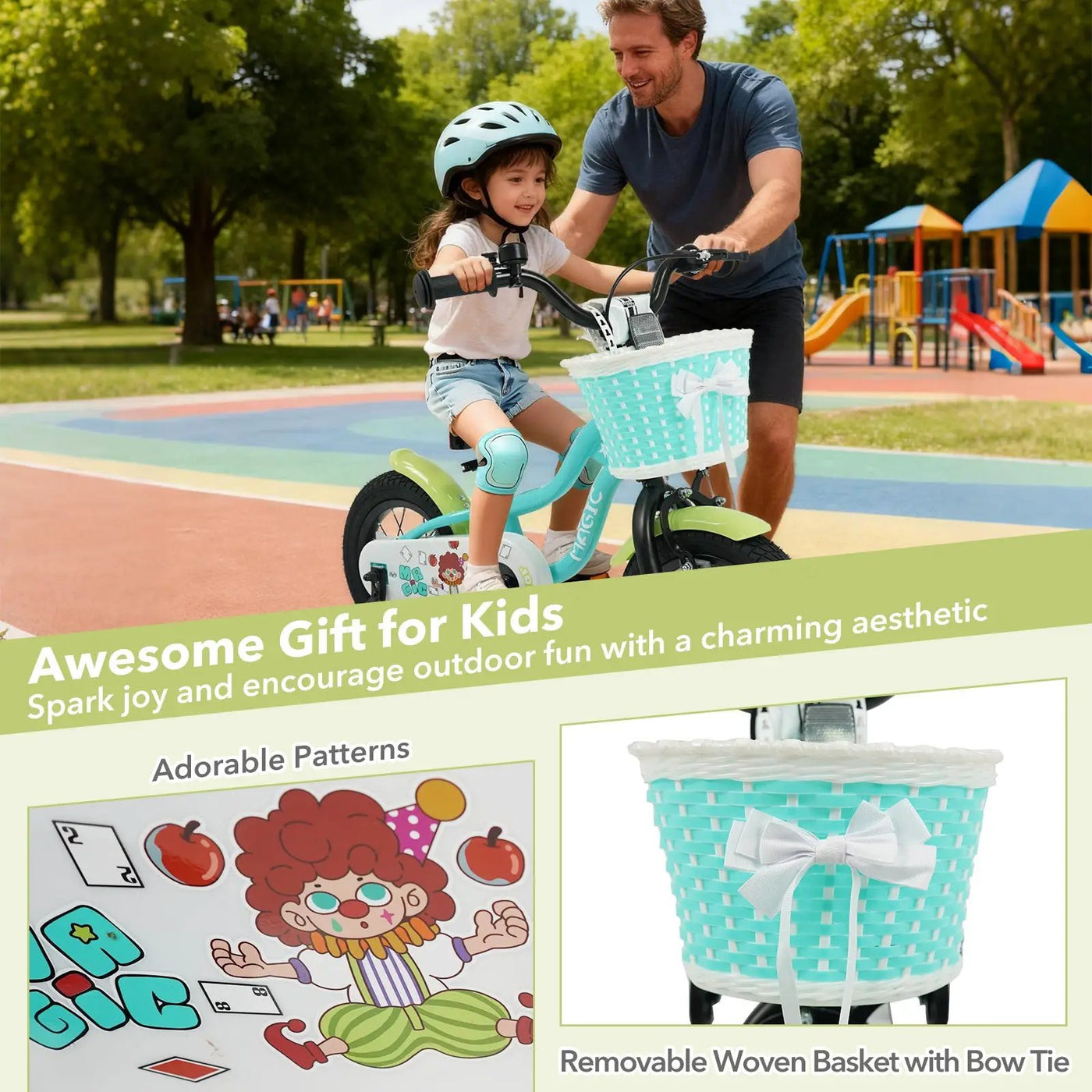 12/14/16 Inch Kids Bike with Training Wheels and Basket Green Color by DirectDeals