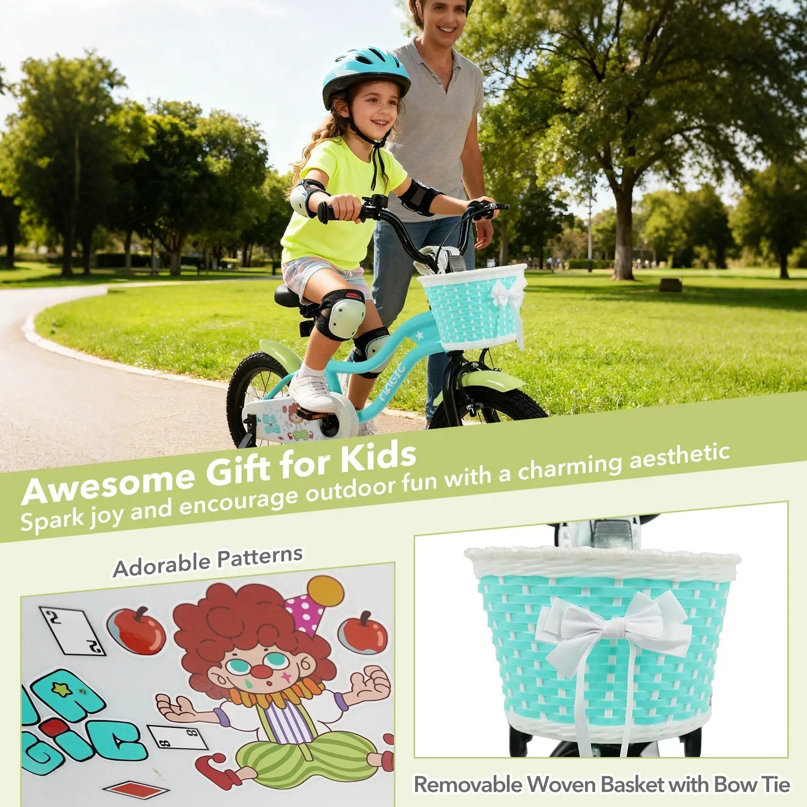 12/14/16 Inch Kids Bike with Training Wheels and Basket Green Color by DirectDeals