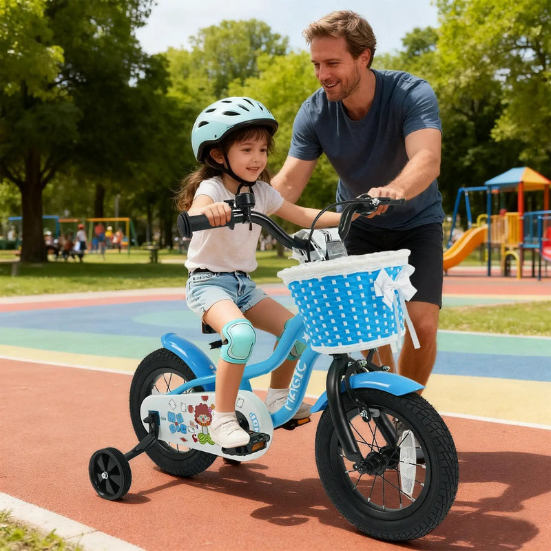 12/14/16 Inch Kids Bike with Training Wheels and Basket Navy Color by DirectDeals