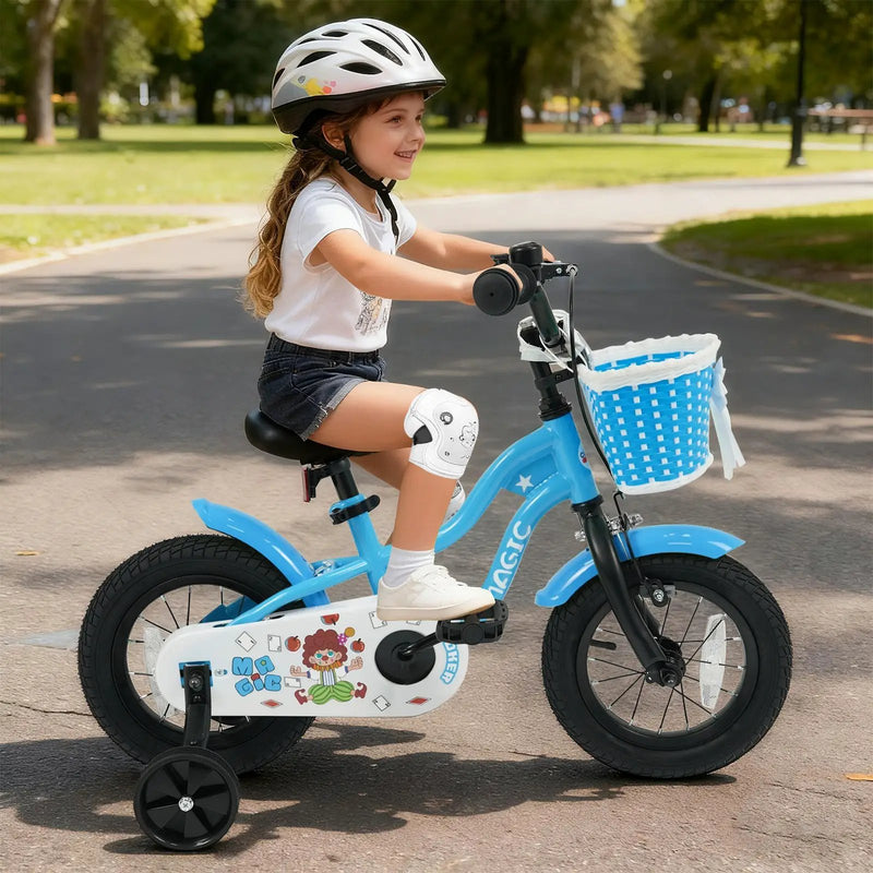12/14/16 Inch Kids Bike with Training Wheels and Basket Navy Color by DirectDeals