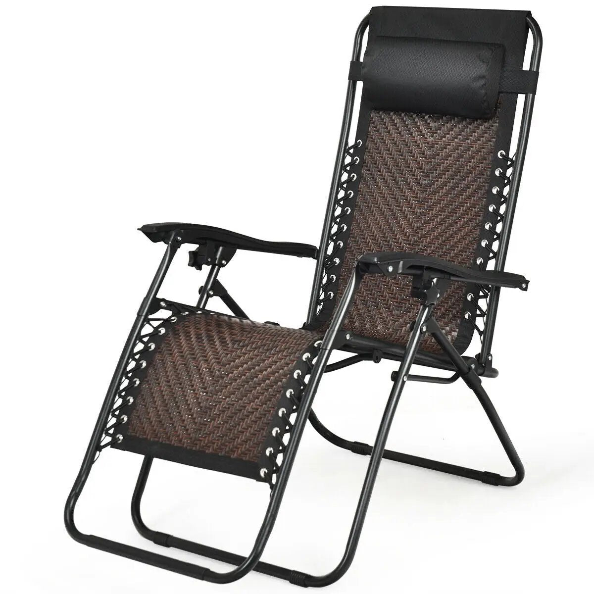 Folding Rattan Zero Gravity Lounge Chair with Removable Head Pillow by DirectDeals