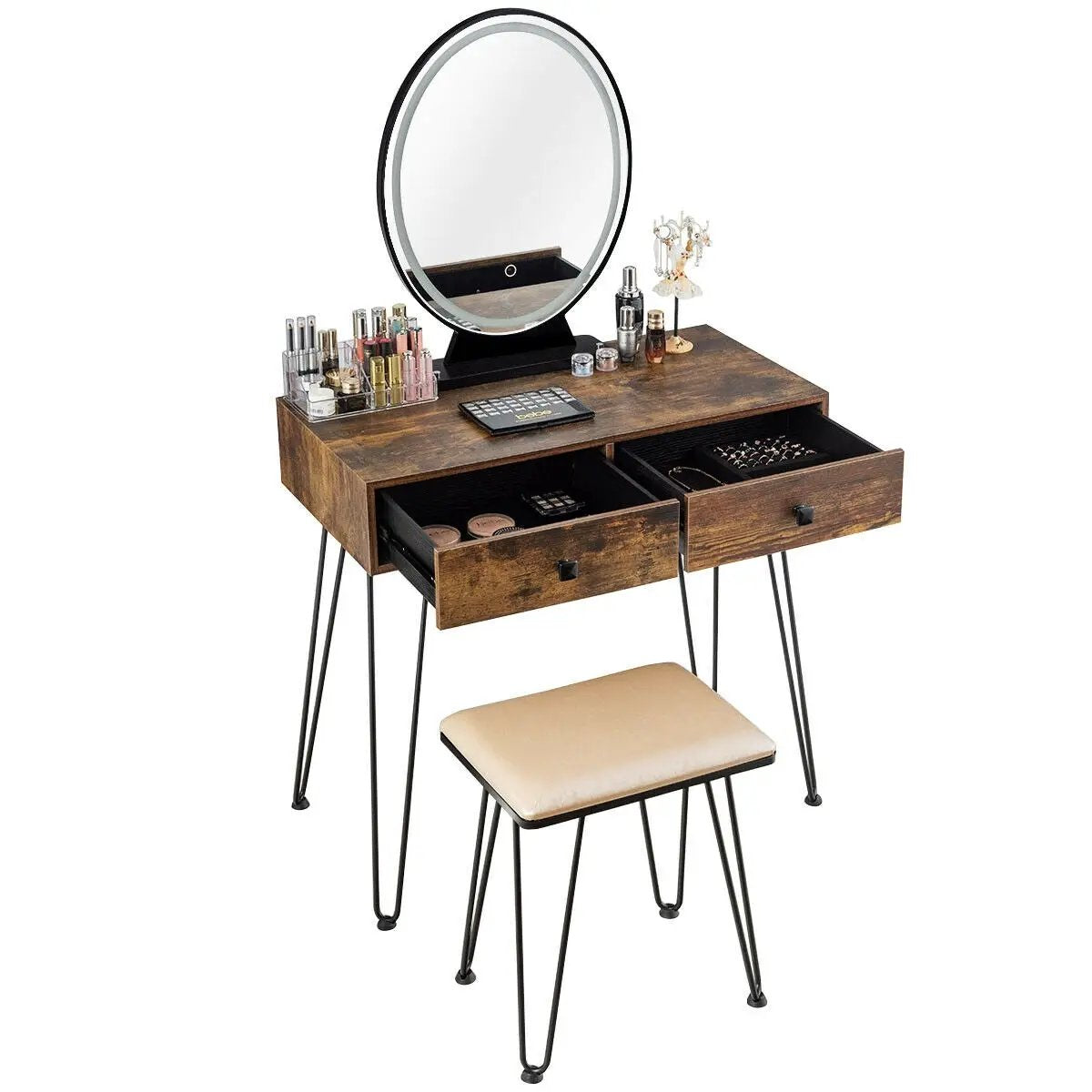 Industrial Makeup Dressing Table with 3 Lighting Modes by DirectDeals