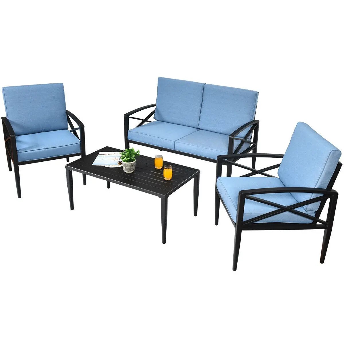 4 Pieces Patio Furniture Set Aluminum Frame Cushioned Sofa by DirectDeals