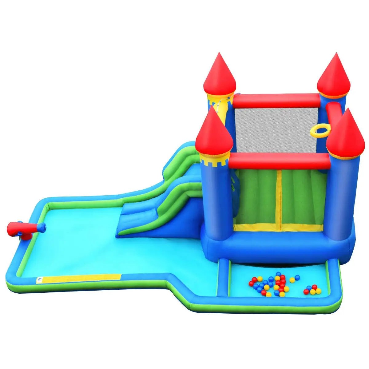 Inflatable Bounce House Castle Water Slide with Climbing Wall and 580W Blower by DirectDeals