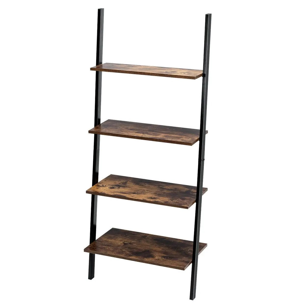 Multipurpose 4-Tier Industrial Leaning Wall Bookcase with Metal Frame by DirectDeals