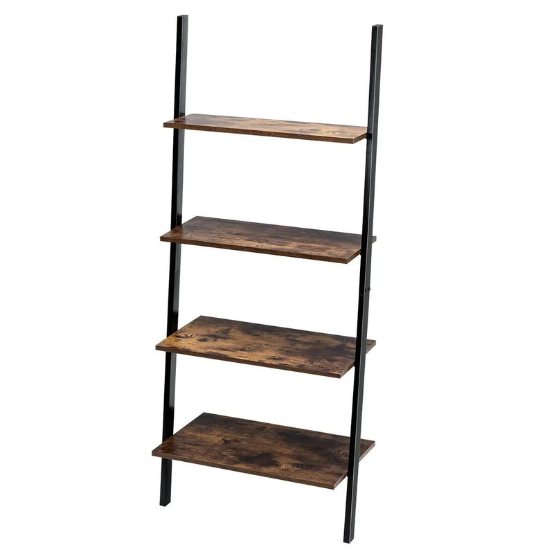 Multipurpose 4-Tier Industrial Leaning Wall Bookcase with Metal Frame by DirectDeals