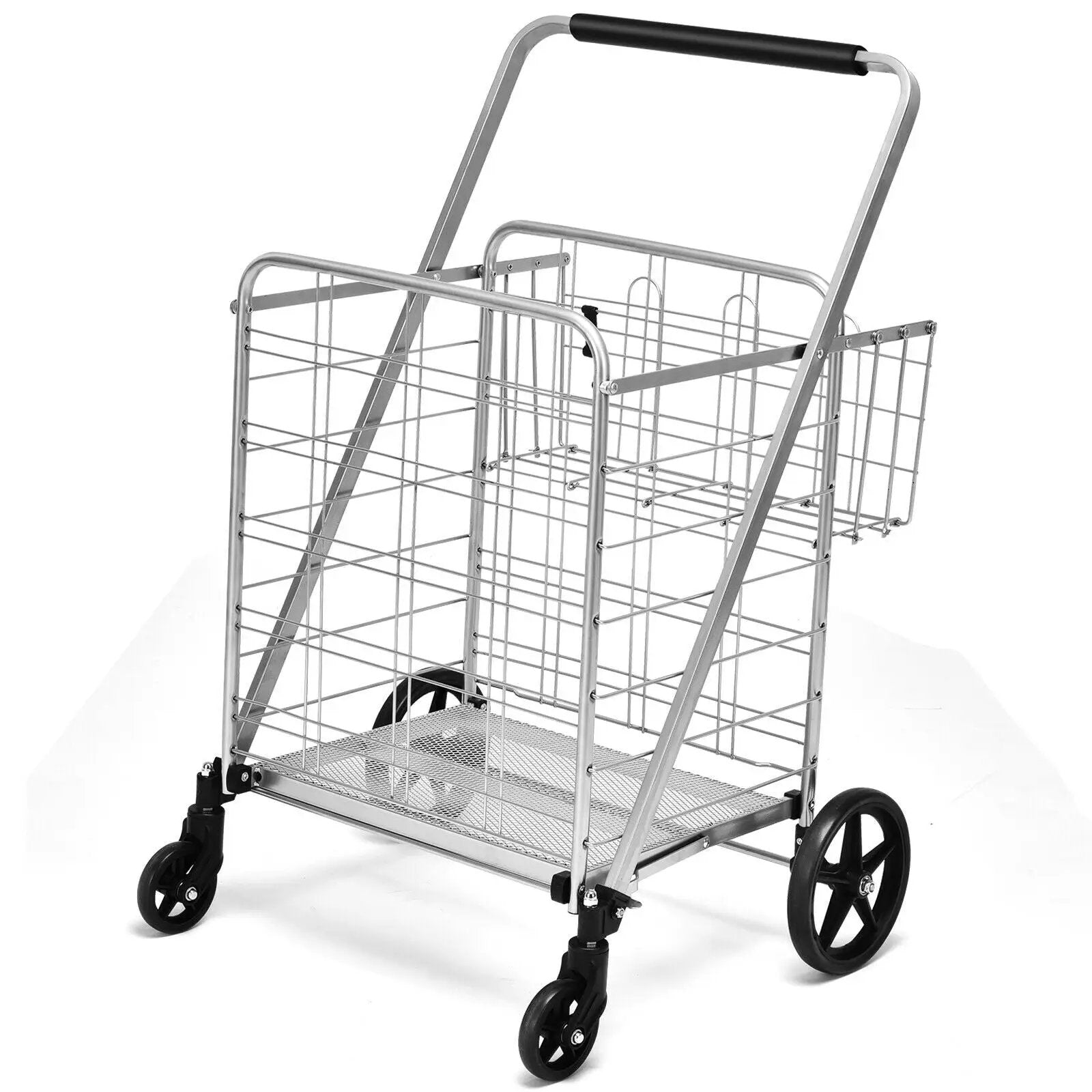 Heavy Duty Folding Utility Shopping Double Cart-Silver by DirectDeals