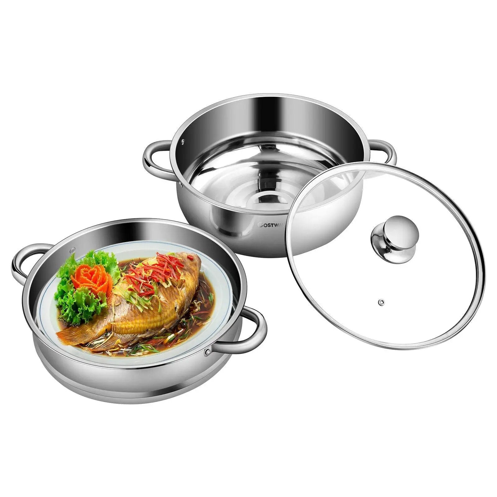 9.5 QT 2 Tier Stainless Steel Steamer Cookware Boiler by DirectDeals