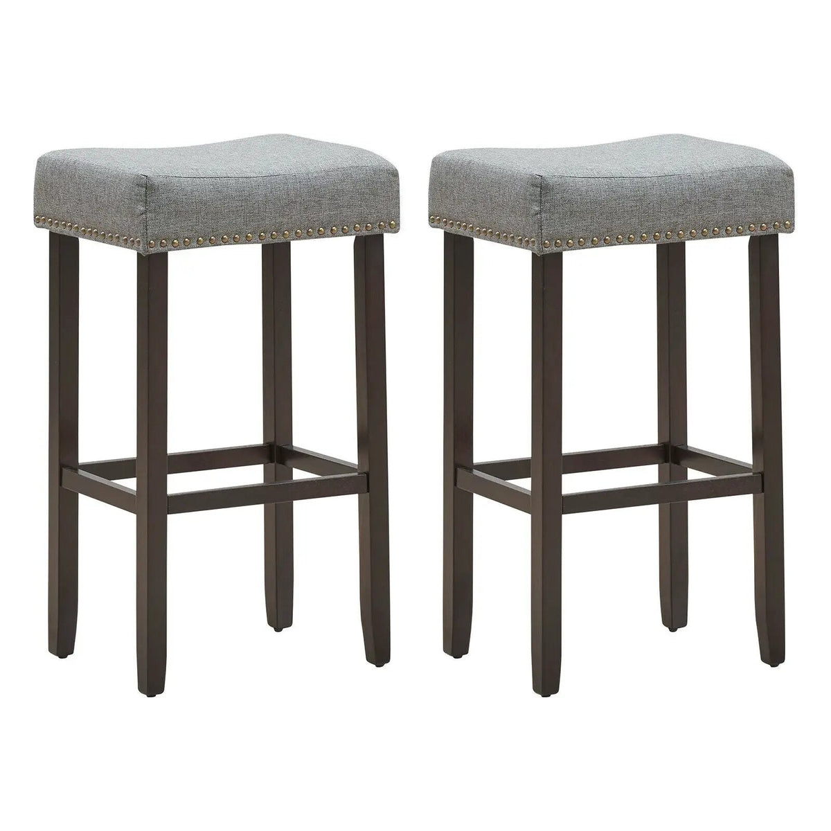 Set of 2 Nailhead Saddle Bar Stools 29 Inch Height by DirectDeals