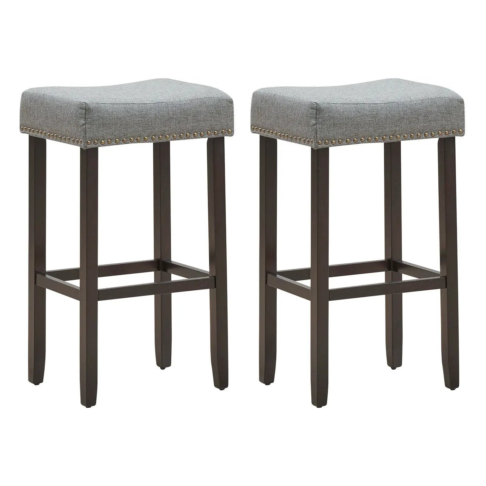 Set of 2 Nailhead Saddle Bar Stools 29 Inch Height by DirectDeals