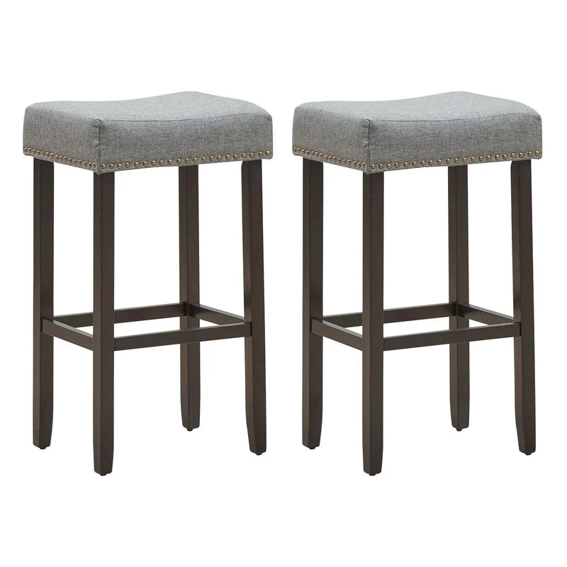 Set of 2 Nailhead Saddle Bar Stools 29 Inch Height by DirectDeals