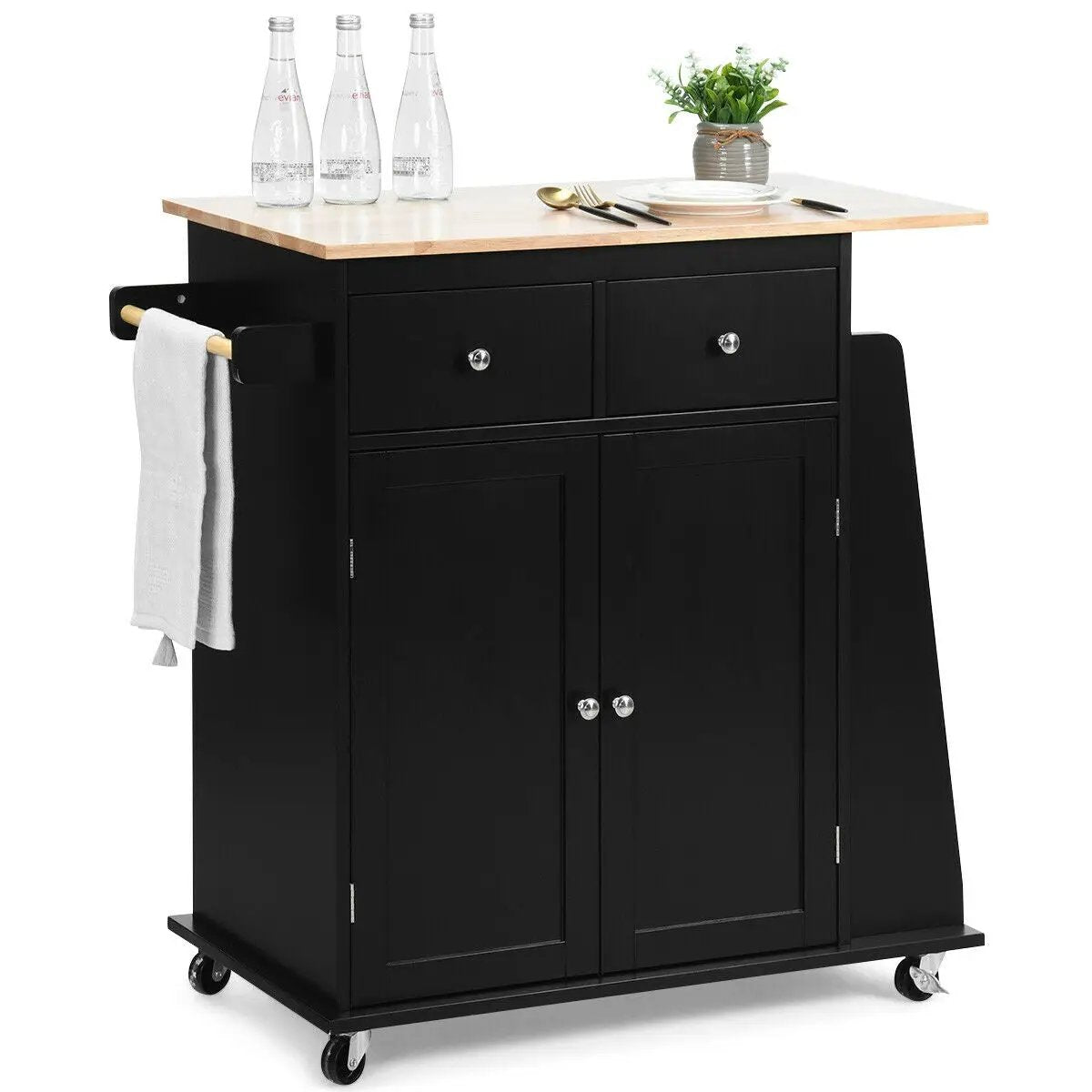 Rubber Wood Countertop Rolling Kitchen Island Cart by DirectDeals