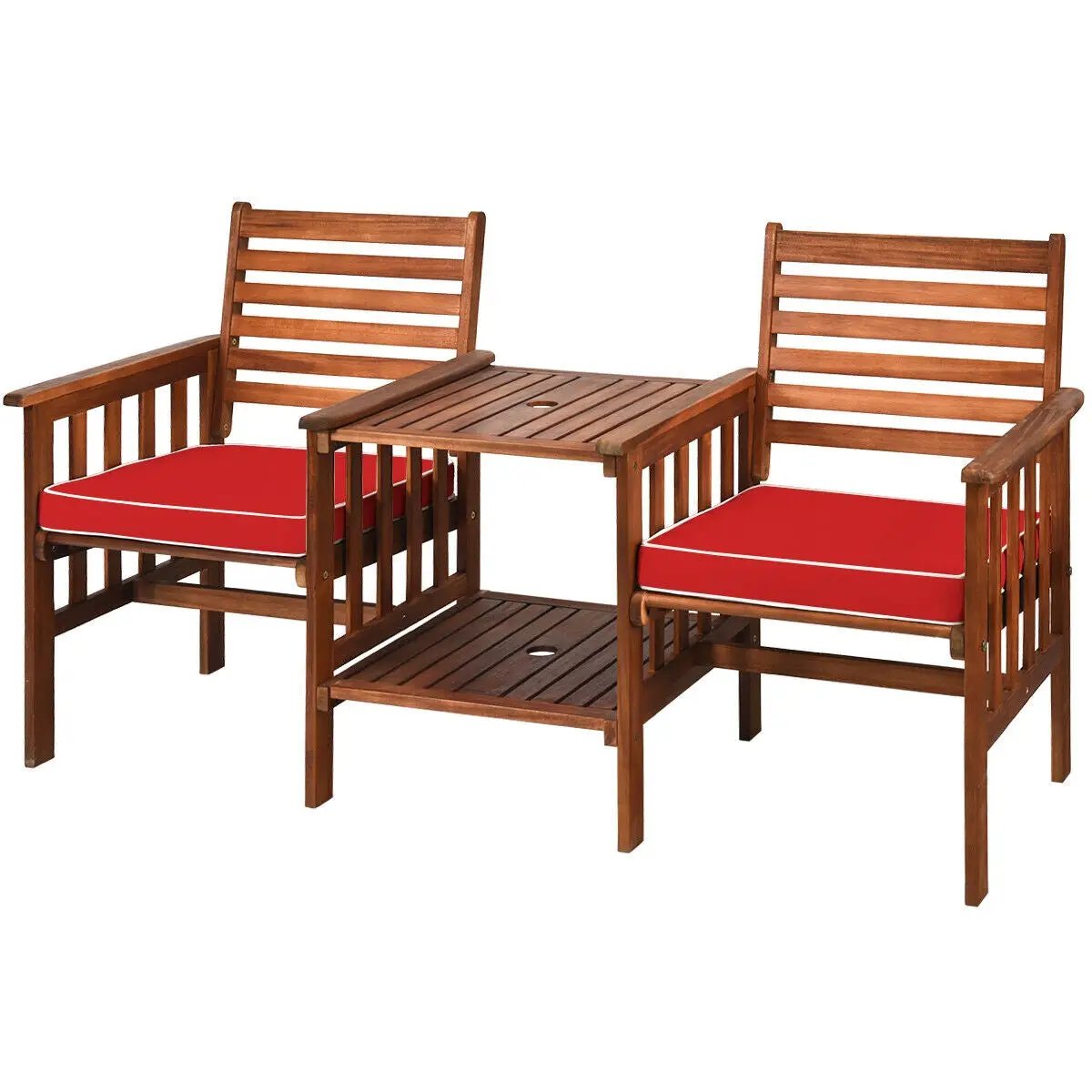 3 pcs Outdoor Patio Table Chairs Set Acacia Wood Loveseat by DirectDeals