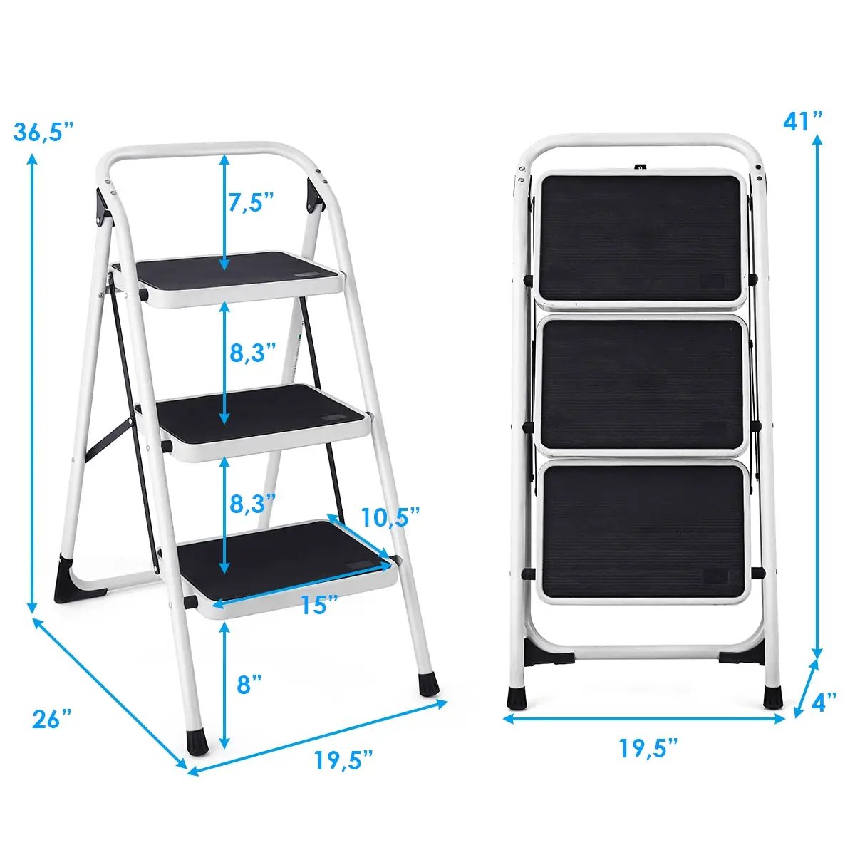 Folding 3-Step Ladder with Handgrip and Anti-Slip Platform by DirectDeals