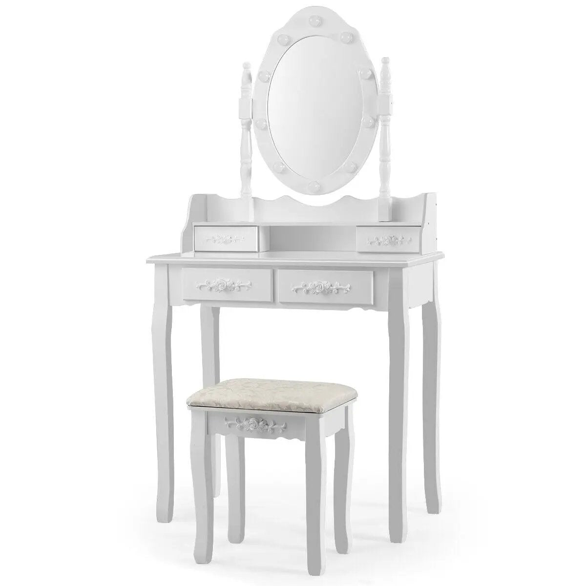 Makeup Vanity Dressing Table Set with Dimmable Bulbs Cushioned Stool by DirectDeals