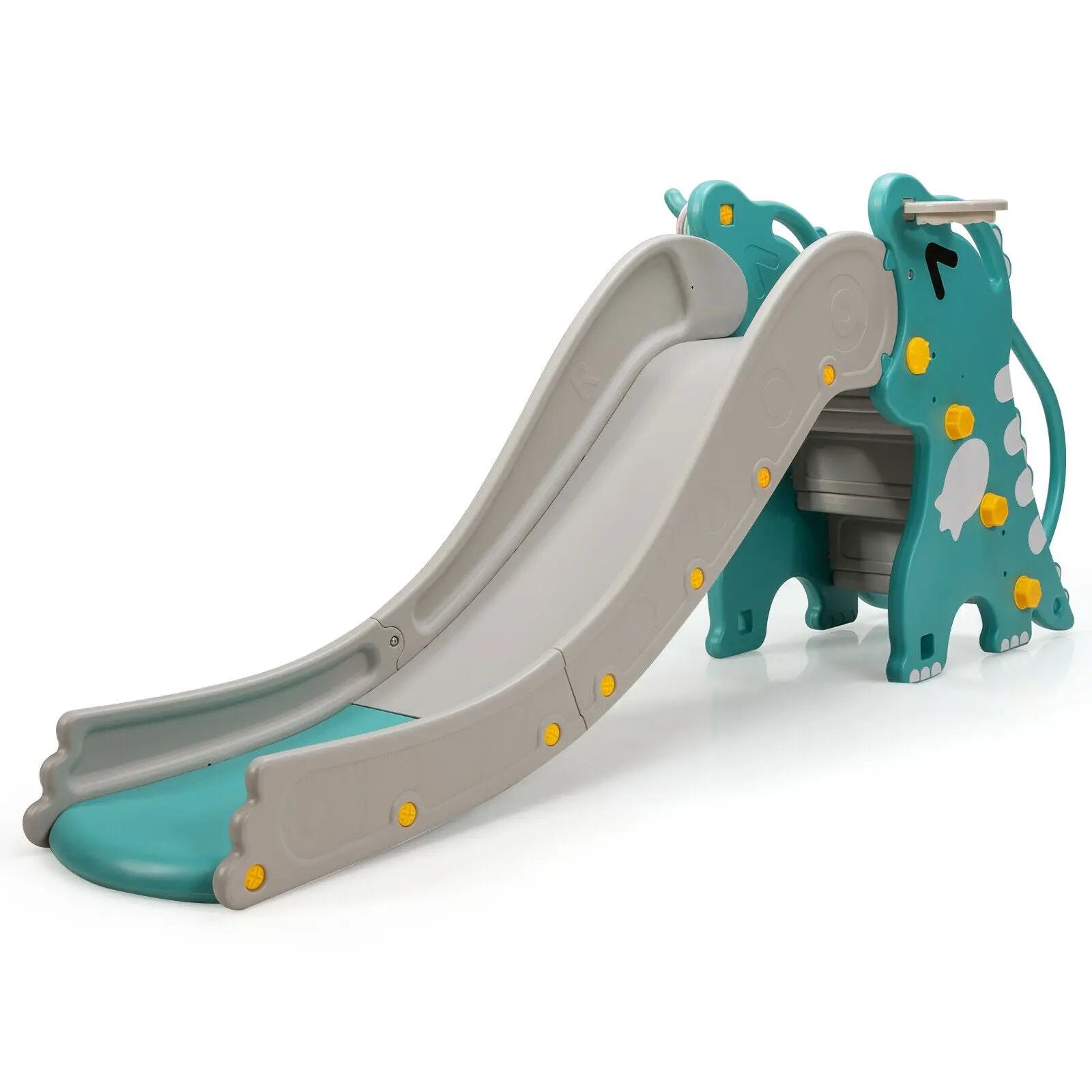 4-in-1 Kids Climber Slide Play Set with Basketball Hoop-Green by DirectDeals