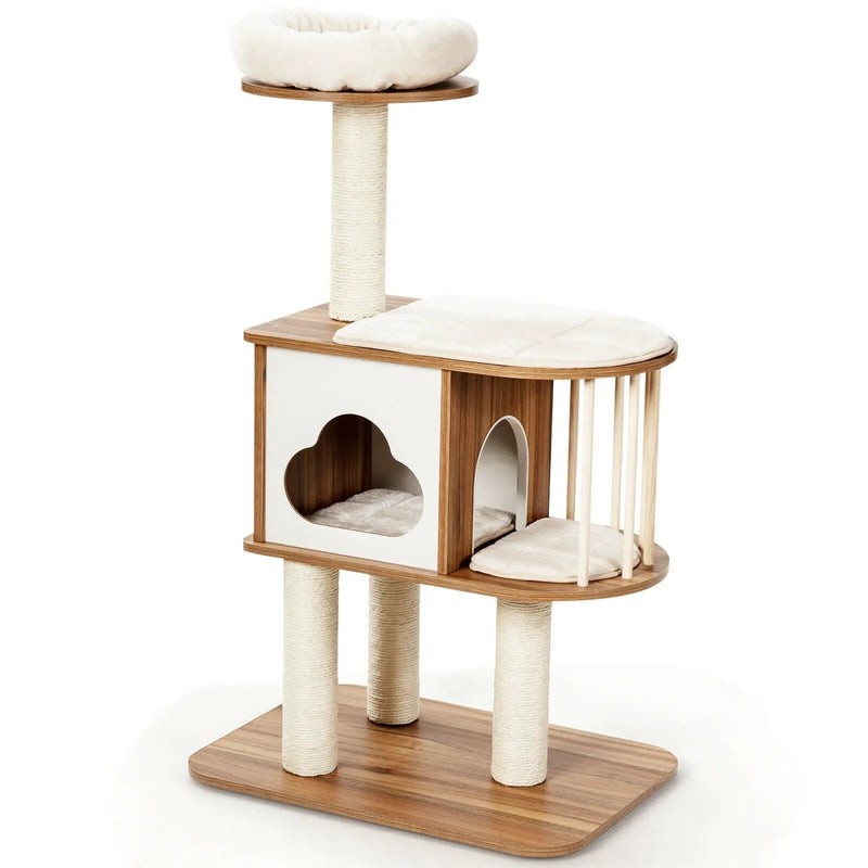 46 Inch Wooden Cat Activity Tree with Platform and Cushions by DirectDeals