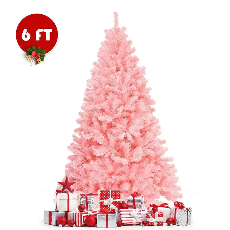 6 Feet Pink Artificial Hinged Spruce Full Christmas Tree with Foldable Metal Stand by DirectDeals