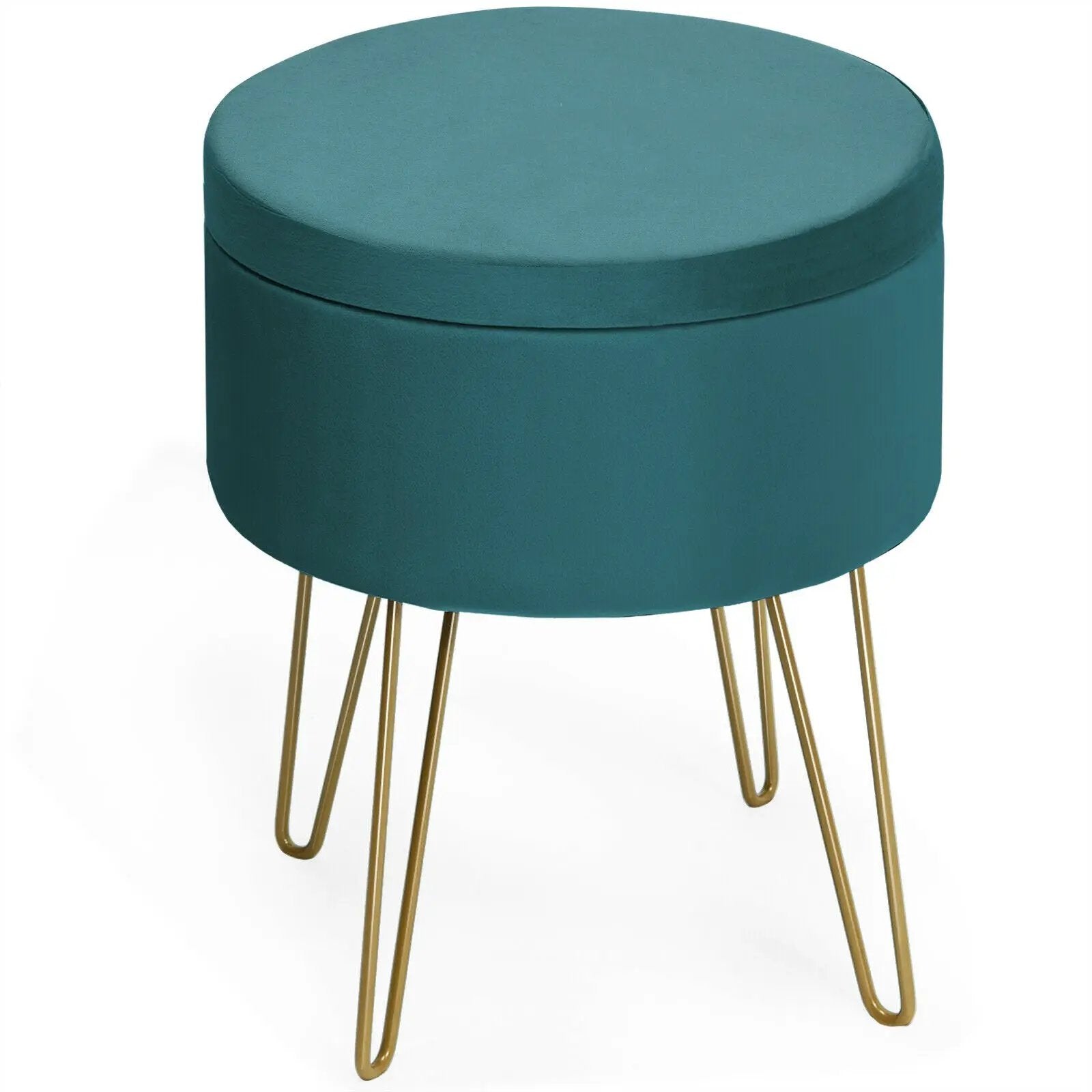 Round Velvet Storage Ottoman Footrest Stool Vanity Chair with Metal Legs by DirectDeals