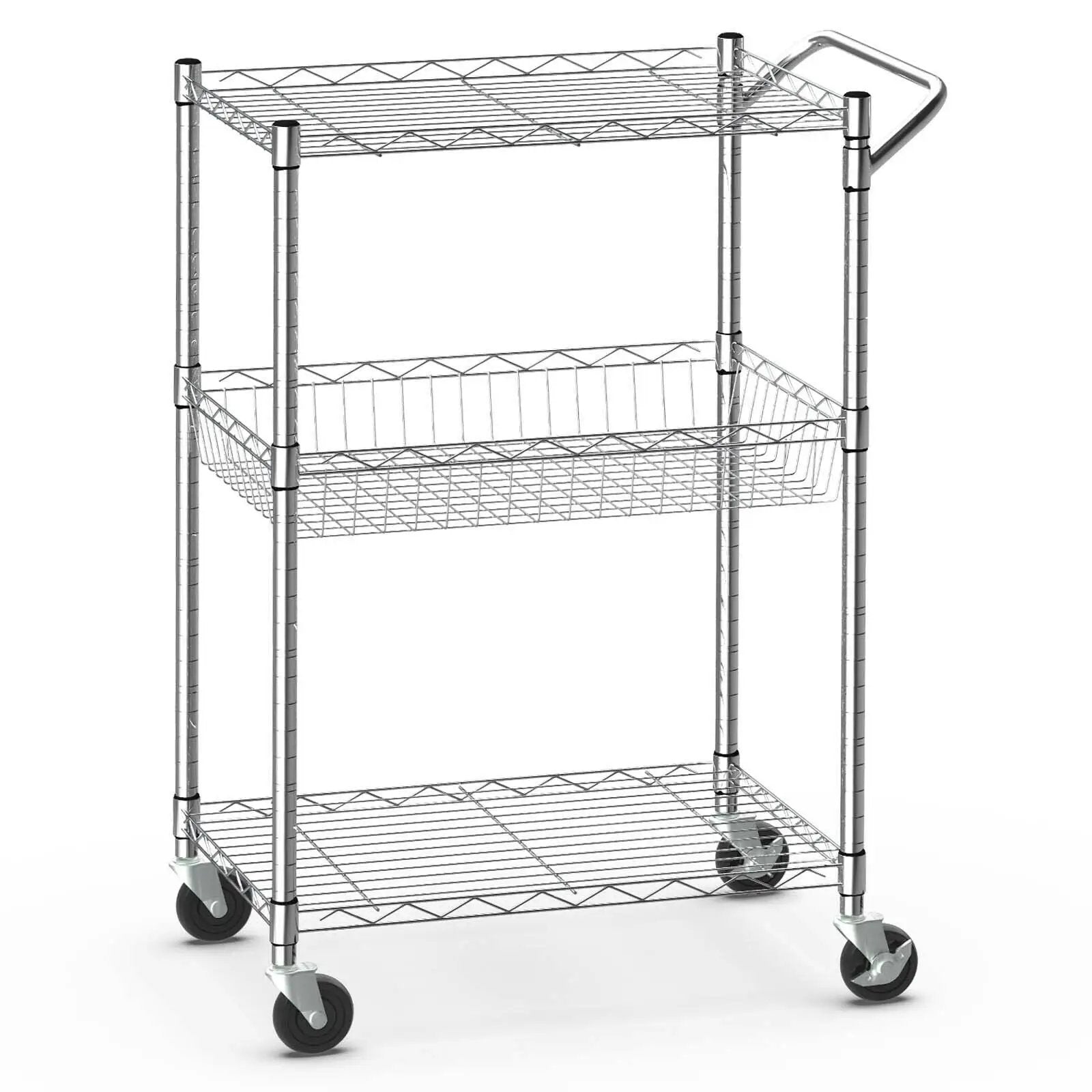 3-Tier Rolling Utility Cart with Handle Bar and Adjustable Shelves by DirectDeals