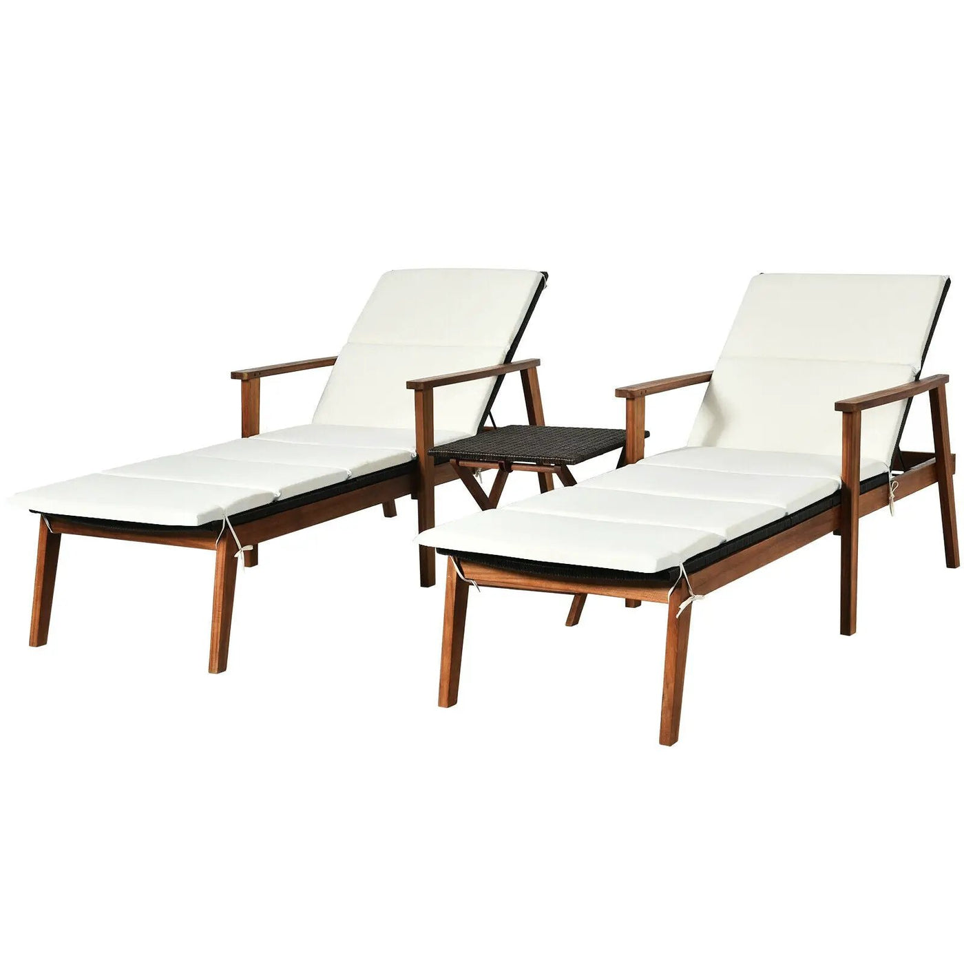 3 Pieces Portable Patio Cushioned Rattan Lounge Chair Set with Folding Table by DirectDeals