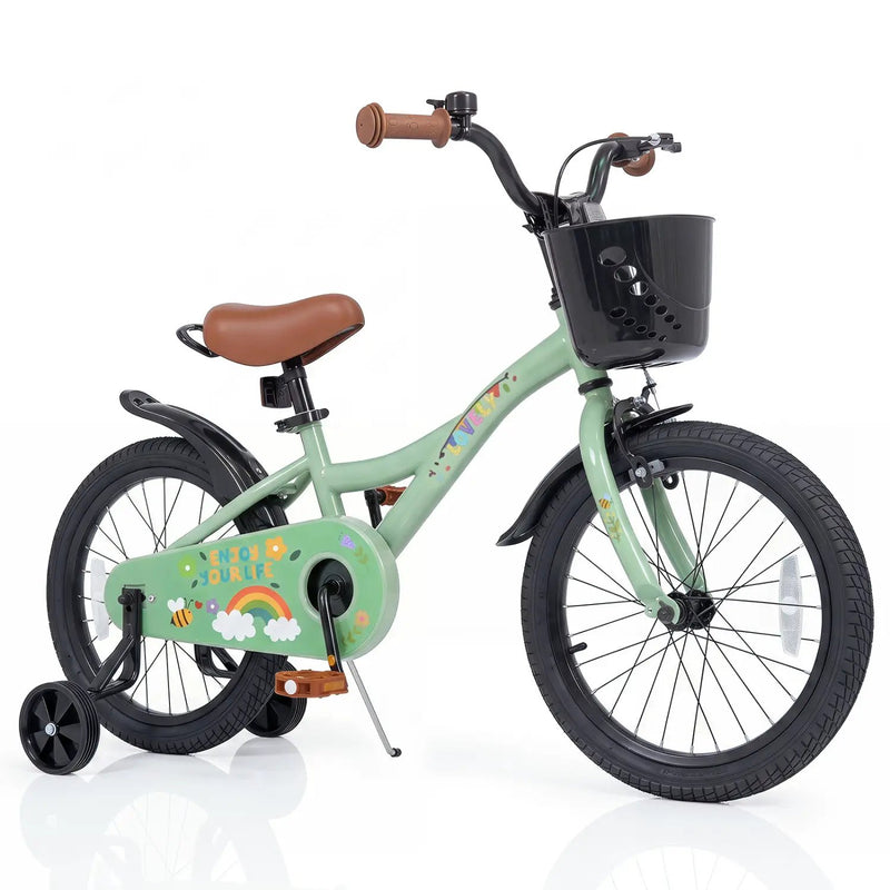 Girls Bike 12 Inch with Training Wheels and Basket - Green by DirectDeals